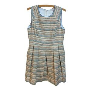 Shoshanna Neon Multi Stripe Pleated Midi Dress Size 6